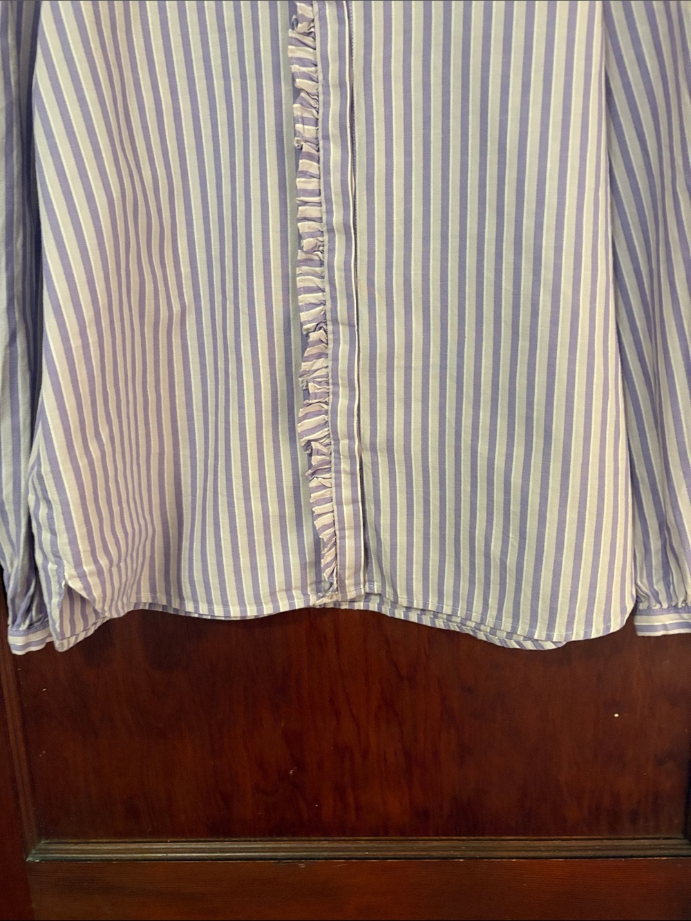LOFT Lavender & White Striped Ruffle-Front Blouse - Picture 6 of 8